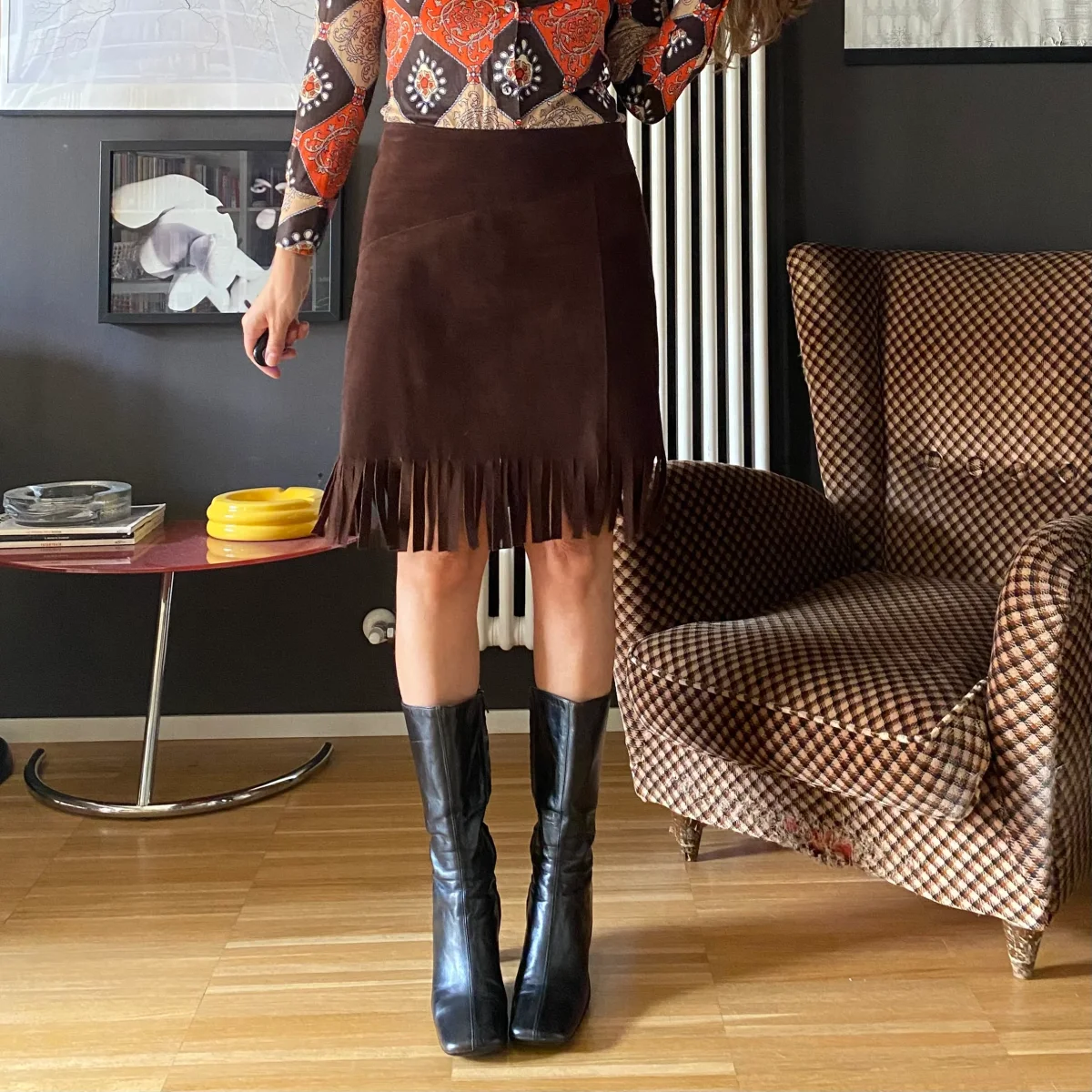 Gonna in pelle con frange - immagine 2